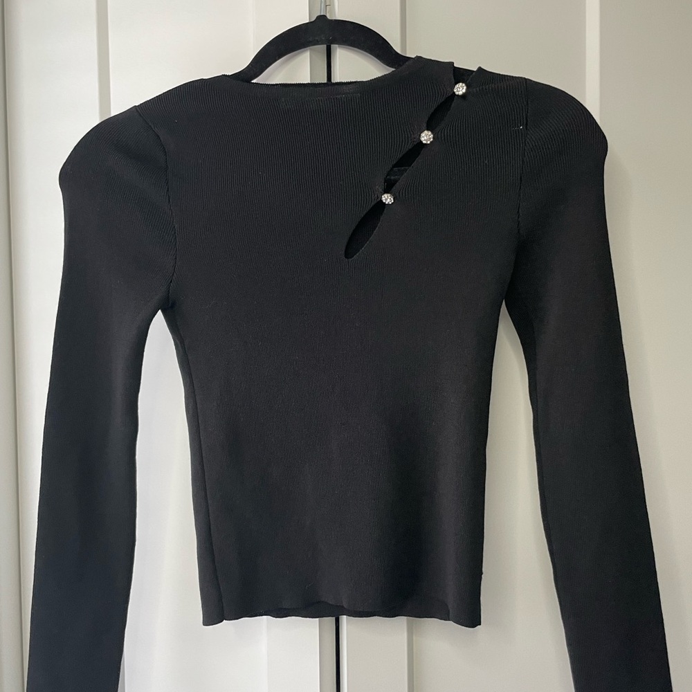 Zara Black Long Sleeve Top with Cut-Out and Buttons